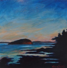 "Bald Porcupine Island, End of Day" 12x12". mixed media on wood panel. ©2014 Karen Rand Anderson
